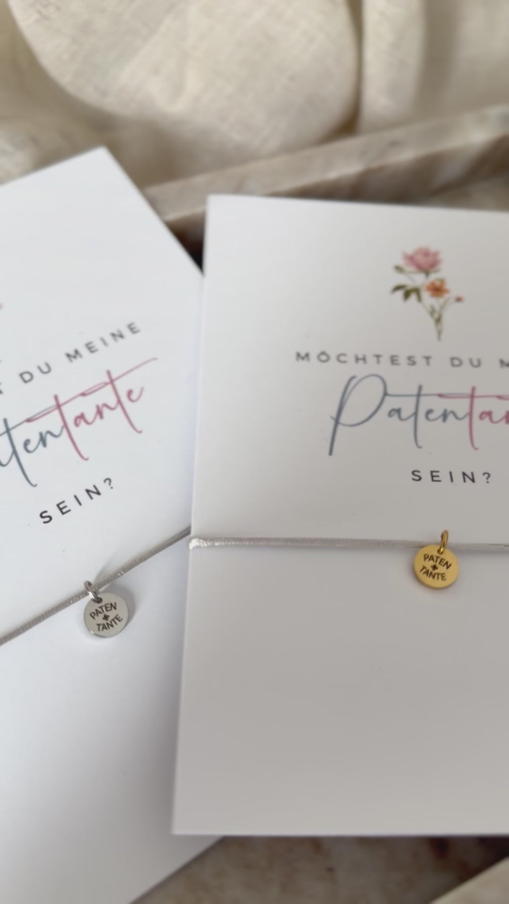 Geschenkset: Patentante fragen - Karte und Armband mit Gravur