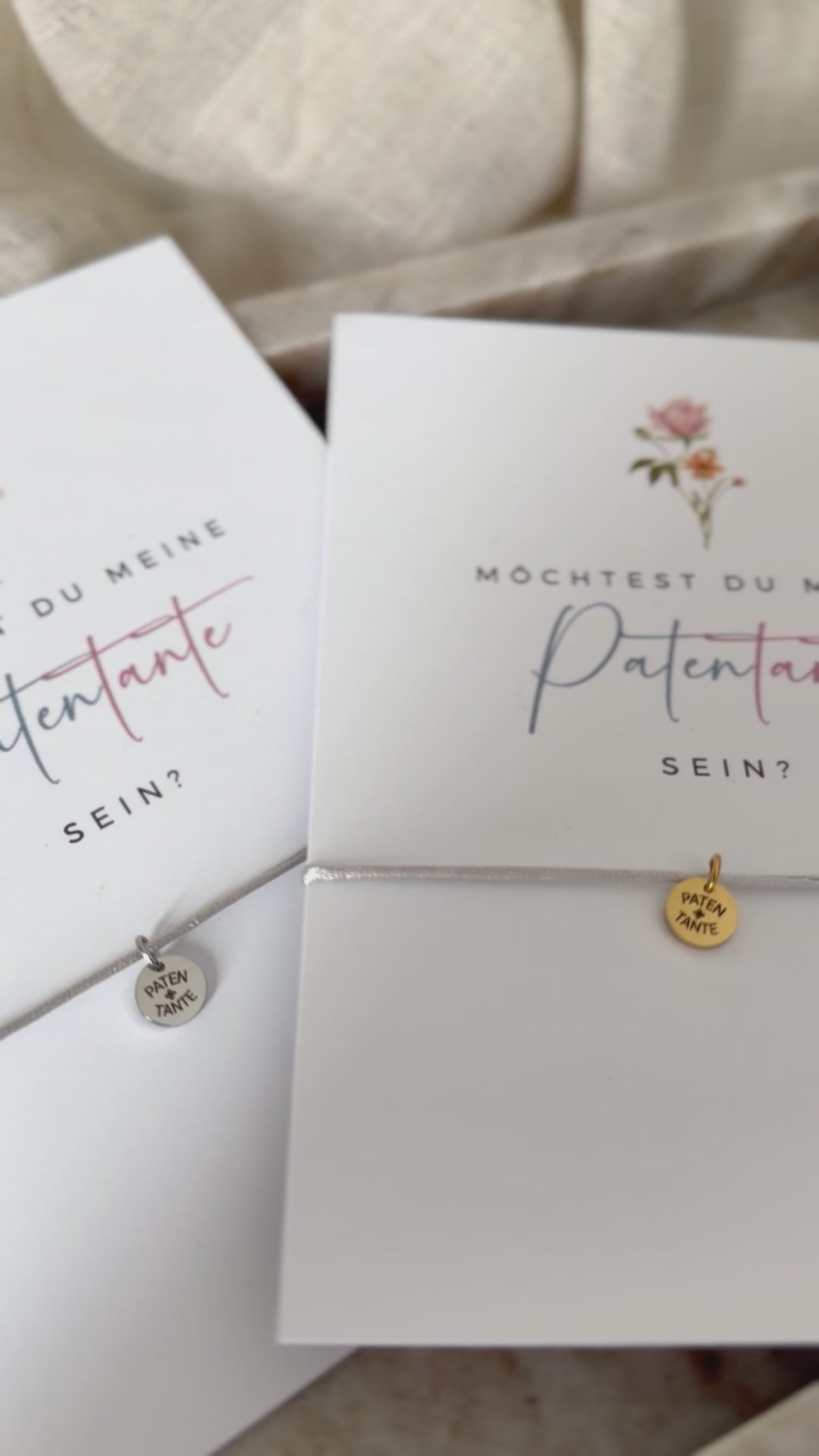 Geschenkset: Patentante fragen - Karte und Armband mit Gravur